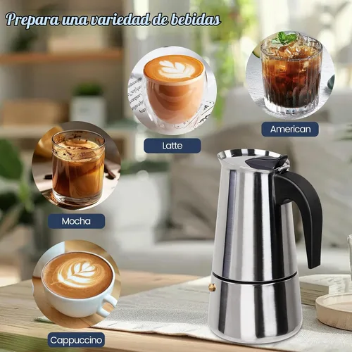 Vista 6 de 2 Tazas Moka de Acero Inoxidable 100ml Cafetera de Espresso Italiana para Estufa Cafeteras Moka Percolador Cafetera Greca para Estufa de Inducción