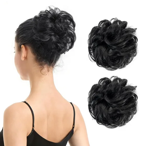 Vista 31 de Barsdar - Moño de cabello 100 % humano, Moño desordenado, Extensiones de cola de caballo, Moño de cabello rizado, Pieza de cabello