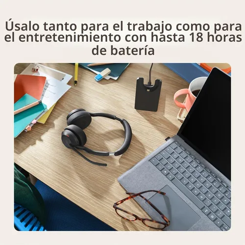 Vista 6 de Jabra Evolve2 55 Stereo - Auriculares inalámbricos con tecnología AirComfort, micrófonos con cancelación de ruido y cancelación activa de ruido