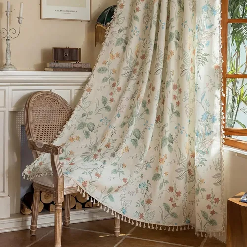 Vista 28 de Cortinas florales de granja semiopacas para sala de estar, de 63 pulgadas de largo, mezcla de lino y algodón, paneles de cortina de ventana cortos