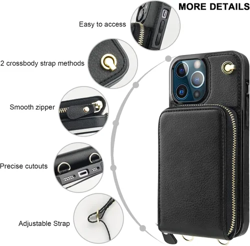Vista 6 de KIHUWEY Funda tipo cartera tipo bandolera para iPhone 13 Pro Max