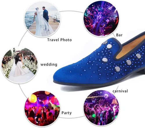 Vista 6 de Mocasines de terciopelo con diamantes de imitación para hombre, zapatos de vestir con placa dorada, zapatos de fumar sin cordones para fiestas