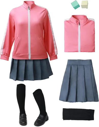 Vista 5 de C-ZOFEK Gotou Cosplay Costume Pink Coat Skirt Headdress and Socks Set