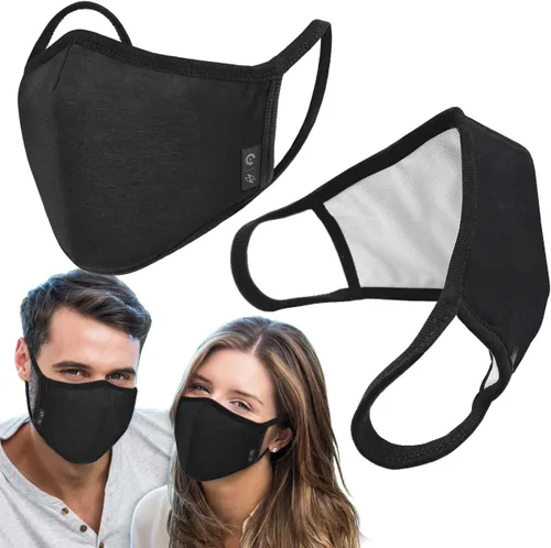 Vista 6 de Paquete de 2 fundas de tela unisex lavables y reutilizables, 100% algodón, 3 capas, color negro al aire libre