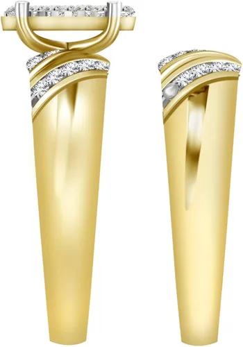 Vista 3 de Eternal Bliss 110 cttw Anillo de compromiso de boda con forma marquesa de diamante natural redondo en oro amarillo sólido de 10 quilates