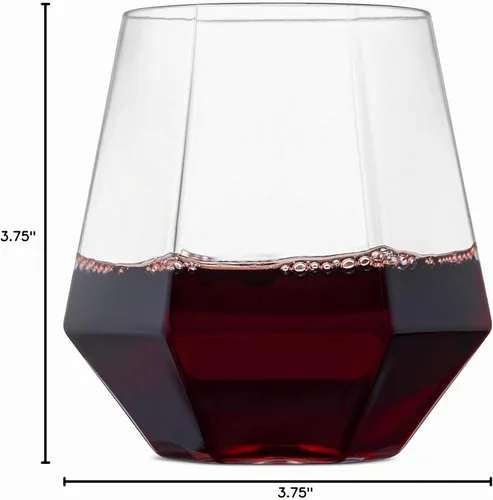 Vista 10 de Munfix Copas de vino de plástico sin tallo, paquete de 32 – en forma de diamante, irrompibles, desechables, de 12 onzas, de plástico transparente