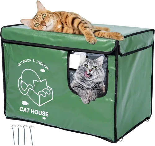 Vista 7 de Casa indestructible para gatos al aire libre con puerta de escape de dos caras, aislada y 100% impermeable, exterior resistente a la intemperie