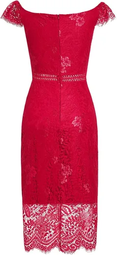 Vista 6 de Women's Elegant Floral Lace Round Neck Short Sleeves Knee Length Bodycon Cocktail Lace Dress
