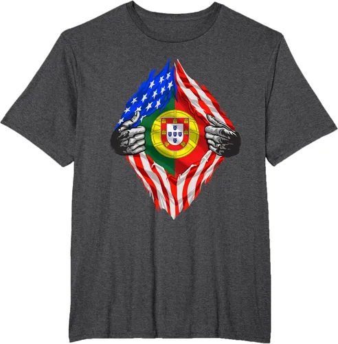 Vista 19 de Camiseta de bandera de Estados Unidos con diseño de raíces portuguesas, Negro, S