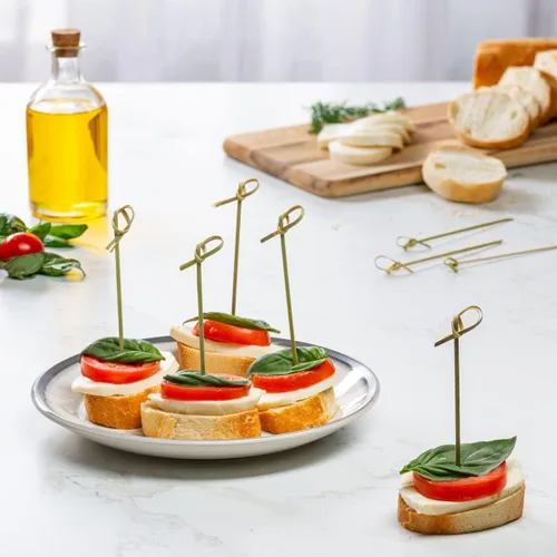 Vista 5 de Comfy Package Palillos de cóctel de bambú de 4.75 pulgadas [caja de 9000] palillos de dientes con nudo superior para aperitivos, sándwiches, bebidas