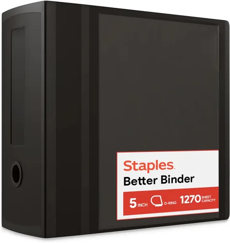 Vista 43 de Carpeta con anillos en forma de "D" de 1 pulgada para mejor visualización Staples, Negro