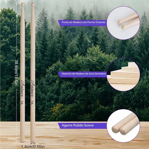 Vista 2 de 3 pares de baquetas de madera de arce 7A para niños y principiantes