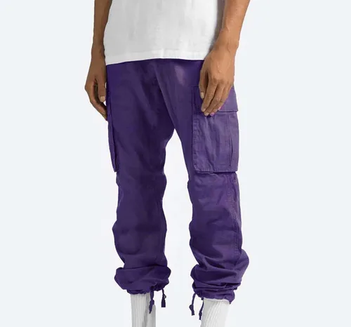 Vista 4 de Pantalones cargo para hombre 2024, ajuste relajado, ropa casual de trabajo, urbano, color caqui, pantalones deportivos holgados con bolsillos