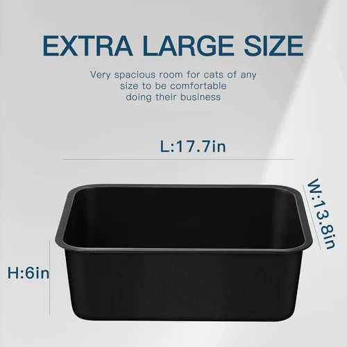 Vista 2 de Caja de arena de acero – Bandeja de arena de metal de alta cara para gatos, revestimiento de pintura negra que no se pela, interior y exterior