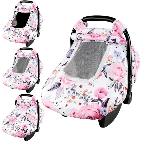 Vista 20 de Funda para asiento de auto Pea Pod para bebé, capota para asiento de auto infantil para recién nacidos con 2 capas de ventanas de tela de malla