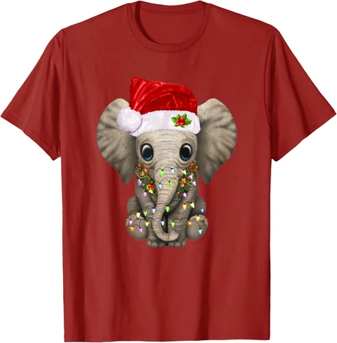 Vista 58 de Lindo elefante de Navidad luz divertido elefante amante de Navidad regalo camiseta Negro
