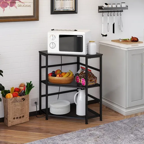 Vista 6 de VEDECASA Soporte de esquina para impresora con mesa, toma de corriente, puertos USB, estante de almacenamiento ajustable, soporte para torre de Negro