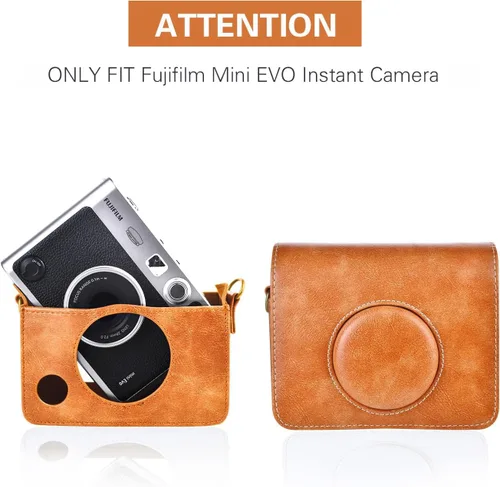 Vista 2 de Rieibi Mini EVO - Funda protectora de piel sintética retro para cámara instantánea Fujifilm Instax Mini EVO - Funda extraíble con correa ajustable