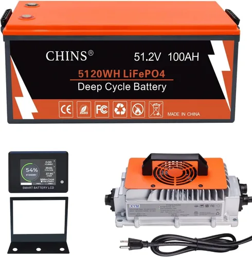 Vista 7 de CHINS 36V Batería Bluetooth LiFePO4 para carrito de golf, con BMS de 200A, incluye cargador de litio de 36V 25A y monitor, corriente máxima