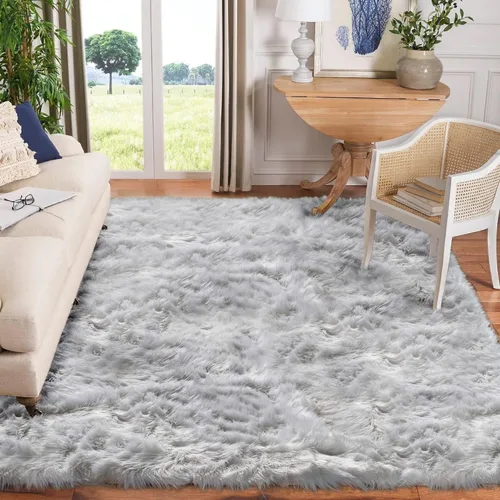 Vista 43 de Goolela Alfombra esponjosa de piel sintética para dormitorio, color marrón claro beige, 2 x 3 pies, alfombra de piel de oveja peluda y difusa