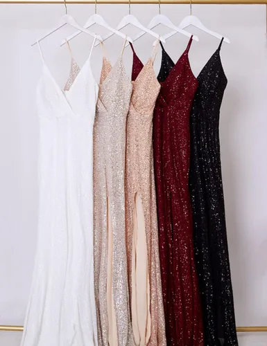 Vista 6 de A ARFAR Vestido de fiesta para mujer, con tirantes esfagetti, vestido de fiesta de lentejuelas, sexy, con cuello en V, formal, vestido largo