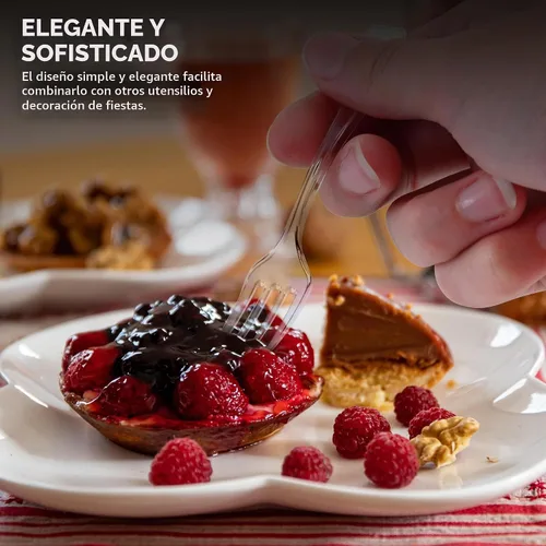 Vista 5 de Mini tenedores transparentes de 4 pulgadas (100 unidades) desechables de plástico para aperitivos para hora de cóctel, tenedores de postre