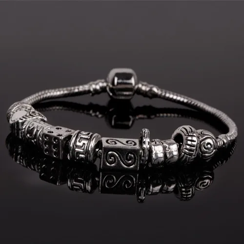 Vista 4 de RUBYCA Cuentas sueltas de color plata tibetana y 1 pulsera europea de 8.3 pulgadas