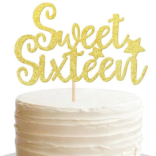 Vista 19 de 1 pieza de decoración de pastel de 16 años con purpurina de luna y estrella de luna feliz 16 cumpleaños, decoración para tartas de cumpleaños de 16