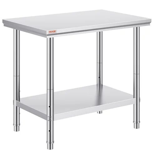Vista 13 de Vevor Mesa de trabajo de acero inoxidable con ruedas de 24 x 12 x 32 pulgadas, mesa de preparación con 4 ruedas, mesa de trabajo resistente