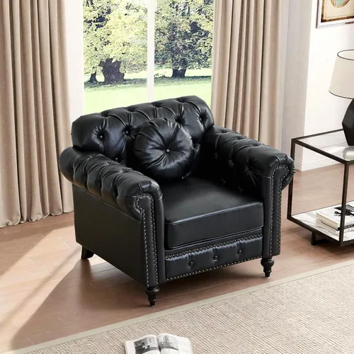 Vista 16 de ORRD Sofá de 2 piezas para sala de estar, silla moderna de piel sintética con respaldo alto, sofá biplaza con botón acolchonado, ribete de cabeza