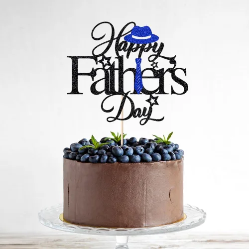 Vista 6 de Decoración para tartas con purpurina negra para el día del padre, feliz cumpleaños papá, te amamos papá, decoraciones de fiesta del día del padre