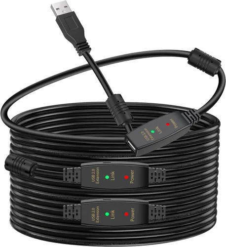 Vista 14 de Cable de extensión USB 2.0 tipo A macho a hembra repetidor activo de 50 pies, alta velocidad 480 Mbps Transparente negro