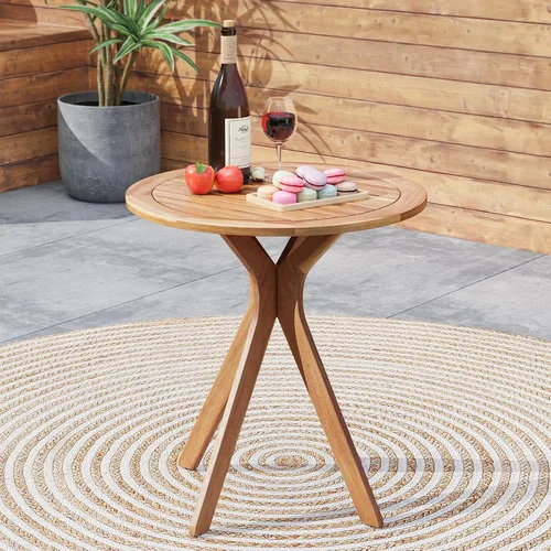 Vista 5 de Tangkula - Mesa bistró de madera de acacia de 27.5 pulgadas, mesa redonda de madera con base en X, mesa de bistró lateral de café para jardín, patio