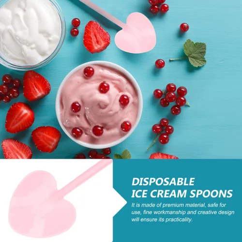 Vista 5 de NUOBESTY 100 cucharas de plástico desechables en forma de corazón, cucharas de postre de 4.1 pulgadas para pasteles, mousse, suministros de fiesta