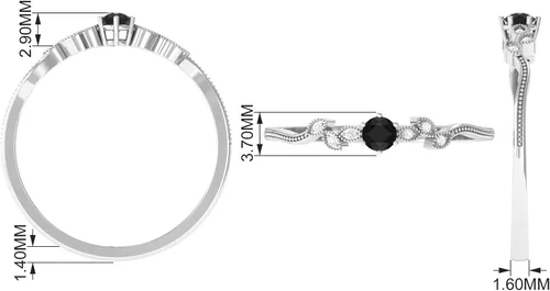Vista 6 de Anillo de promesa de ónix negro natural con diamante para mujer, anillo de hoja de cuentas Calidad AAA