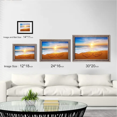 Vista 5 de Corazón y corazón en hermoso amanecer fotos personalizadas únicas o impresiones en lienzo con nombres de pareja y fecha especial en la playa, regalo