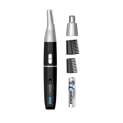 Vista 2 de ConairMAN Recortadora personal todo en uno para hombres, para nariz, oído, cejas y patillas, kit de aseo de 4 piezas, funciona con batería de litio