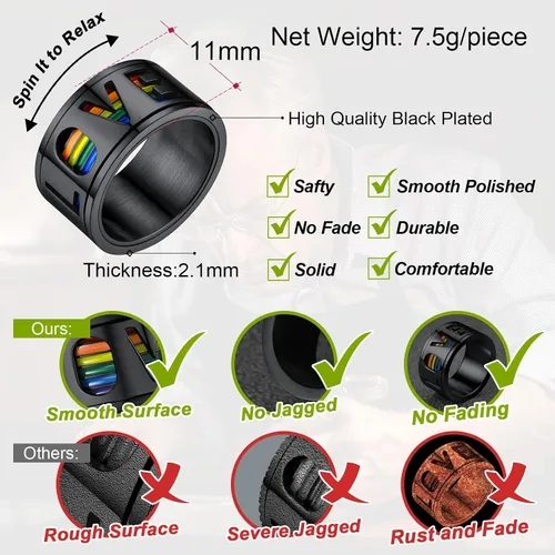 Vista 11 de FaithHeart Anillos para ansiedad LGBT Pride Rainbow, acero inoxidable/chapado en oro de 18 quilates, joyería de amor es amor para hombres y mujeres