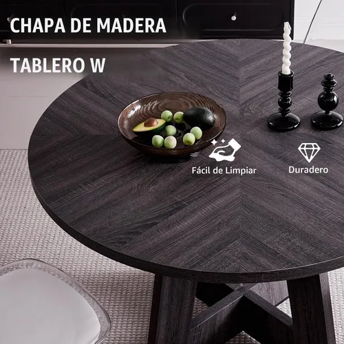 Vista 4 de Juego de mesa redonda de comedor de 47 pulgadas para 4, base en abanico, parte superior de 1.38 pulgadas de grosor, mesa de cocina de madera con 4