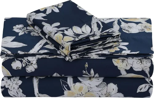 Vista 19 de Tribeca Living Colmar - juego de sábanas de algodón de 300 hilos, extra profundo, estampado, Algodón satén, Amalfi Azul/Multi, gemelo