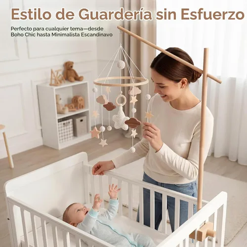 Vista 2 de Brazo móvil para cuna de bebé, brazo móvil de madera de 33.5 pulgadas, soporte móvil ajustable para cuna, colgador móvil, accesorio para cuna