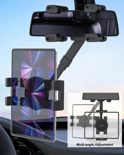 Vista 5 de Soporte para tablet para espejo retrovisor de automóvil, compatible con espejos grandes, soporte para tableta de espejo retrovisor para automóvil