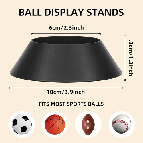 Vista 2 de Soporte de exhibición de bolas de 6 piezas – Soporte duradero para pelotas deportivas para baloncesto, pedestal, fútbol, fútbol, voleibol