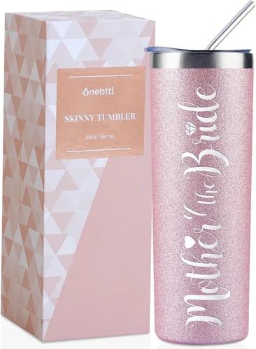 Vista 9 de Onebttl Regalos para madre de la novia, vaso delgado de acero inoxidable de 20 onzas con tapa y popote en fiesta de boda para novias, madres