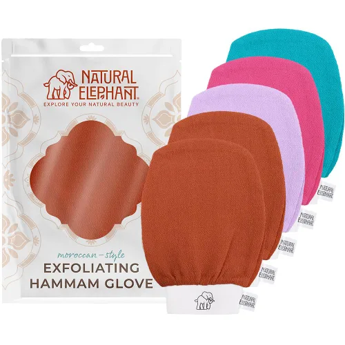 Vista 8 de Natural Elephant Guantes exfoliantes para hammam, guantes exfoliantes faciales y corporales, paquetes de 5 y 10