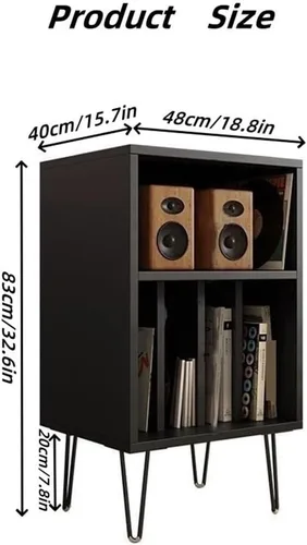 Vista 2 de Soporte para tocadiscos de madera, mesa de tocadiscos de gran capacidad, gabinete de almacenamiento abierto para medios, adecuado para sala