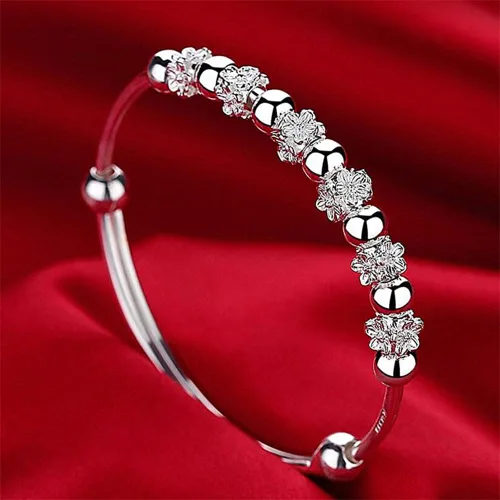 Vista 5 de Pulseras de plata de ley 925 con cuentas de plata de ley 925, pulsera de transferencia de la suerte, pulsera ajustable de moda para mujeres y niñas