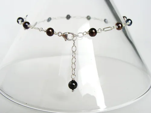 Vista 7 de Genuine Black Pearl Sterling Silver Anklet: handmade, dainty, adjustable length 9-10 inches
