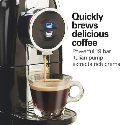 Vista 4 de Hamilton Beach Máquina de café expreso, compatible con cápsulas Nespresso, cafetera de una sola porción, potente bomba italiana de 19 bares, Negro