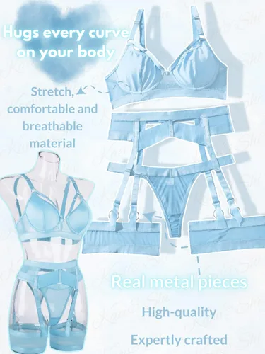 Vista 103 de Kaei&Shi - Lencería con liguero para mujer, conjunto de encaje traslúcido y sexy de 4 piezas combinadas